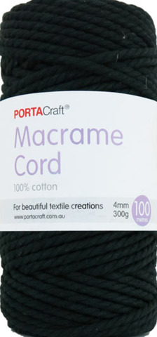 Portacraft Macrame Cord 100% Cotton 4mm 300G Approx. 100 Metres Ink Black