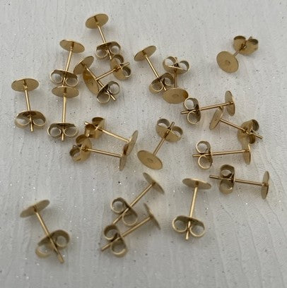304 Stainless Steel Earring Posts & Backs Golden Colour Vacuum Plated 20 Piece (10 Pair) Pack