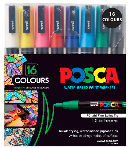 Posca Paint Marker PC-3M 1.3mm Bullet Tip 16 Piece Mix Pack