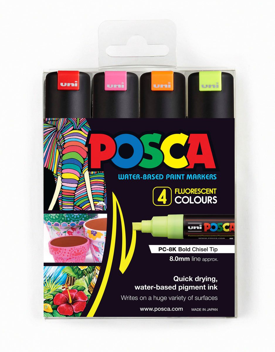 Posca Paint Marker PC-8K 8mm Chisel Tip 4 Piece Pack Fluorescent Colou –  Little Craft House