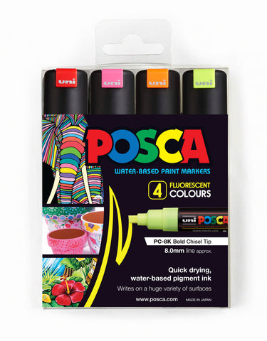Posca Paint Marker PC-8K 8mm Chisel Tip 4 Piece Pack Fluorescent Colours