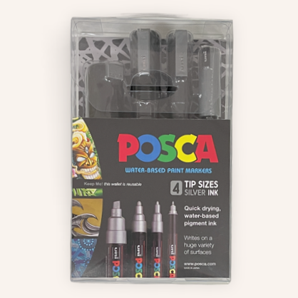 Posca Paint Marker 4PC Mixed Tip Size Set Silver