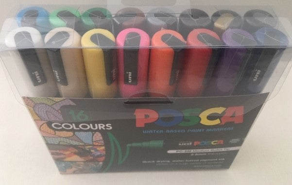 Uni POSCA PC-5M Water Based Paint Markers Medium Point (1.8-2.5mm),  Assorted, 16 Count