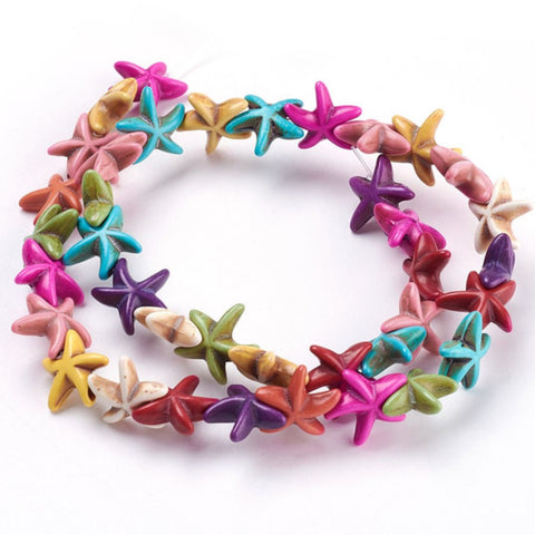 BS0089 Bead Strand Synthetic Turquoise Star Fish Mixed Colour 14x14x4.5mm Approximately 36 Pieces Per Strand