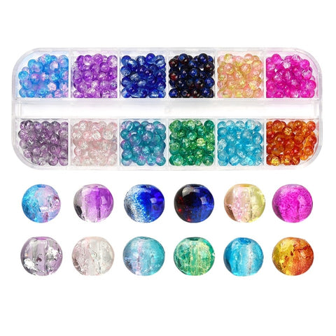 480PC Glass Spray and Baking Painted 4mm Round Crackle Beads with Container