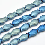 BS0023 Bead Strand Glass Full Plated Frosted Electroplated Green Fish 15x8x5mm Approximately 30 Pieces Per Strand