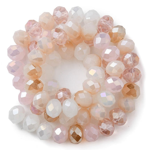 BS0064 Bead Strand Glass Electroplated Faceted Rondelle Mixed Multi Pinks 7.5-8x6mm Approximately 69 Pieces Per Strand