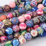 BS0127 Bead Strand Polymer Clay Round Floral 8mm Approximately 50 Pieces Per Strand