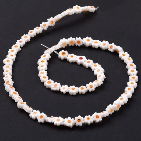 BS0001 Bead Strand Glass Millefiori Flower 5.5-8x2.5mm Approximately 64 Pieces Per Strand