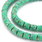 BS0147 Bead Strand Polymer Clay Column Green Floral Pattern 6x5mm Approximately 63 Pieces Per Strand