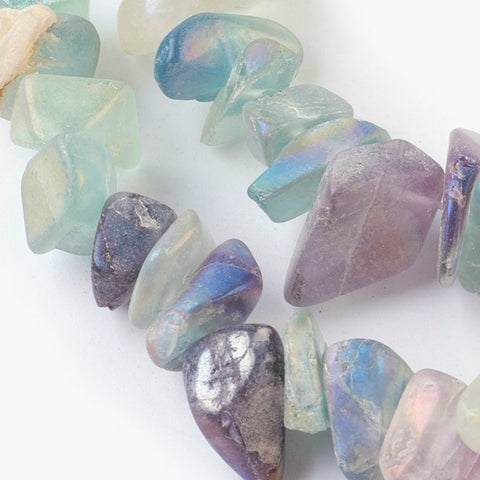 BS0075 Bead Strand Natural Electroplated Fluorite Chips 7-23x5-13x2-10mm 6.5 Inch Strand