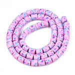 BS0122 Bead Strand Polymer Clay Column Pink Floral Pattern 6x5mm Approximately 63 Pieces Per Strand