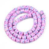 BS0122 Bead Strand Polymer Clay Column Pink Floral Pattern 6x5mm Approximately 63 Pieces Per Strand