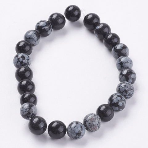 BS0029 Bead Strand Natural Snowflake Obsidian Stone Round 8mm Approximately 23 Pieces Per Strand