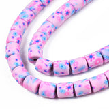 BS0122 Bead Strand Polymer Clay Column Pink Floral Pattern 6x5mm Approximately 63 Pieces Per Strand