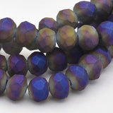 BS0020 Bead Strand Glass Rainbow Plated Faceted Rondelle Frosted Indigo 4x3mm Approximately 146 Pieces Per Strand