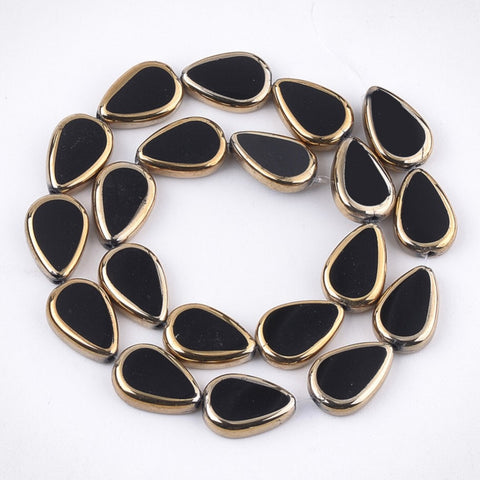 BS0025 Bead Strand Glass Electroplated Teardrop Black & Gold 16.5x11.5x5mm Approximately 20 Pieces Per Strand