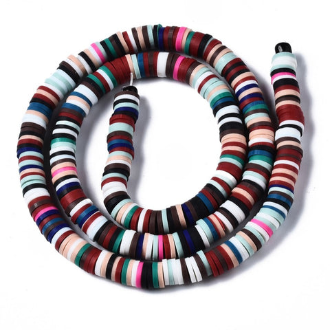 BS0160 Bead Strand Polymer Clay Heishi Mixed Dark Colours 4x1mm Approximately 380 Pieces Per Strand