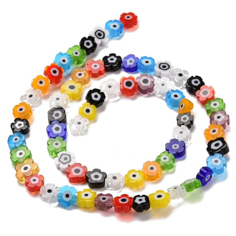 BS0021 Bead Strand Glass Millefiori Flower Mixed Colour 5.5-8x2.5mm Approximately 64 Pieces Per Strand