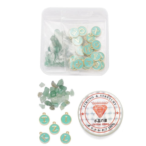 Alphabet Enamel Charm & Chip Bead Bracelet Kit Green