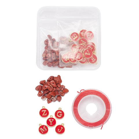 Alphabet Enamel Charm & Chip Bead Bracelet Kit Red