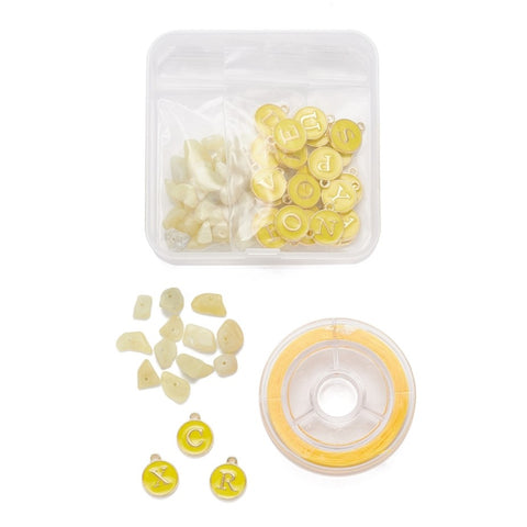 Alphabet Enamel Charm & Chip Bead Bracelet Kit Yellow