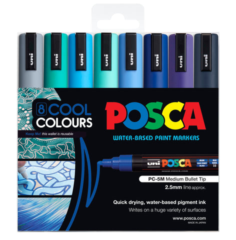 Posca Paint Marker PC-5M 1.8-2.5mm Bullet Tip 8 Piece Pack Cool Colours