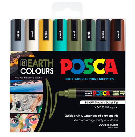 Posca Paint Marker PC-5M 1.8-2.5mm Bullet Tip 8 Piece Pack Earth Colours