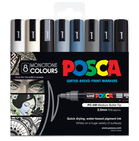 Posca Paint Marker PC-5M 1.8-2.5mm Bullet Tip 8 Piece Pack Monotone Colours