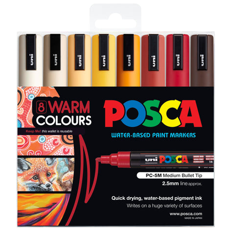 Posca Paint Marker PC-5M 1.8-2.5mm Bullet Tip 8 Piece Pack Warm Colours