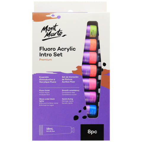 Mont Marte Fluro Acrylic Paint Set 8PC x 18ml