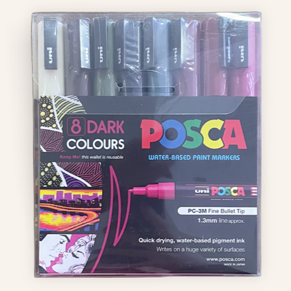 Posca Paint Marker PC-3M 0.9-1.3mm Bullet Tip Dark Colour 8 Piece Pack