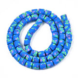 BS0124 Bead Strand Polymer Clay Column Blue Floral Pattern 6x5mm Approximately 63 Pieces Per Strand