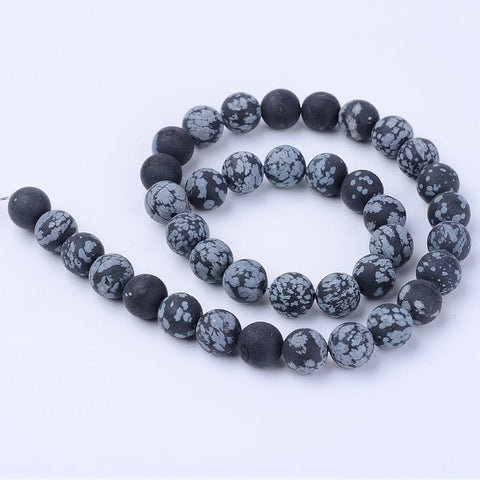 BS0073 Bead Strand Natural Snowflake Obsidian Frosted Stone Round 8mm Approximately 45 Pieces Per Strand