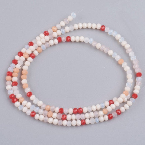 BS0062 Bead Strand Glass Imitation Jade Faceted Rondelle Red/Pink 3-3.5x2.5-3mm Approximately 135 Pieces Per Strand