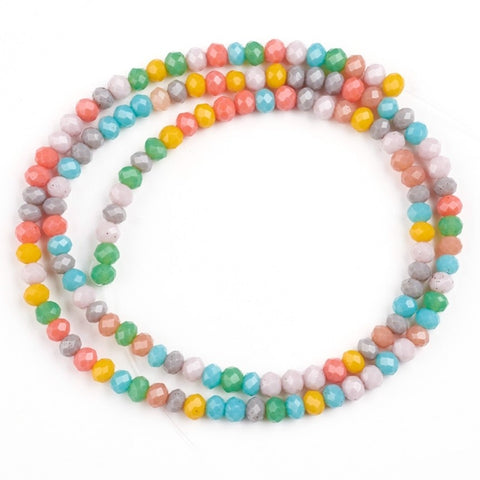 BS0056 Bead Strand Glass Imitation Jade Faceted Rondelle Mixed Colour 3-3.5x2.5-3mm Approximately 135 Pieces Per Strand