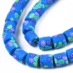 BS0124 Bead Strand Polymer Clay Column Blue Floral Pattern 6x5mm Approximately 63 Pieces Per Strand