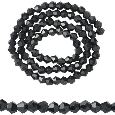 BS0024 Bead Strand Glass Imitation Austrian Crystal Faceted Bicone Black 4x4mm Approximately 92 Pieces Per Strand