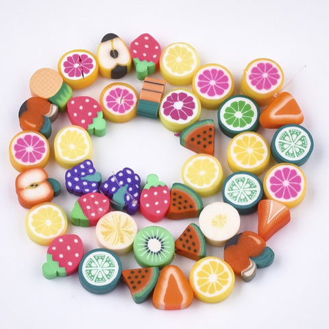 BS0098 Bead Strand Polymer Clay Flat Mixed Fruit 7-11x8-12x3-7mm Approximately 40 Pieces Per Strand