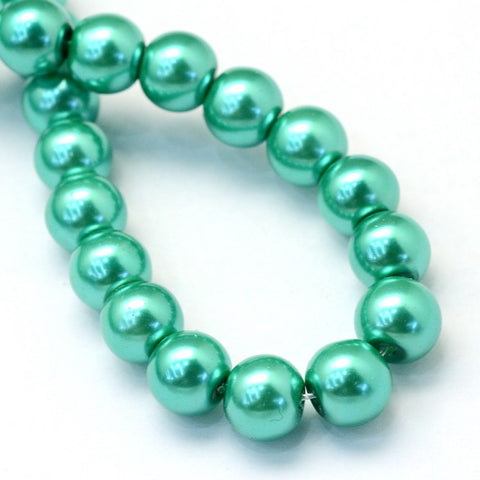 BS0107 Bead Strand Glass Baking Painted Pearlized Round Light Sea Green 6mm Approximately 63 Pieces Per Strand