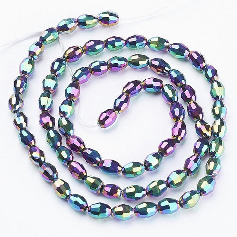 BS0065 Bead Strand Glass Faceted Oval Multi Dark 6x4mm Approximately 65 Pieces Per Strand