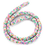 BS0123 Bead Strand Polymer Clay Column Floral Pattern 6x5mm Approximately 63 Pieces Per Strand