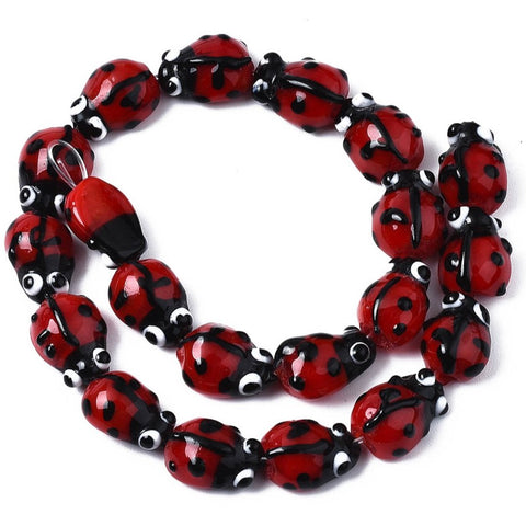 BS0022 Bead Strand Glass Lampwork Ladybug Red 11-13x8-10x5-6mm Approximately 20 Pieces Per Strand