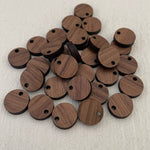 Laser Cut Walnut Veneer Circle 12mm 1 Tag Hole PAIR