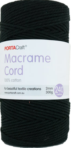 Portacraft Macrame Cord 100% Cotton 2mm 300G Approx. 240 Metres Ink Black