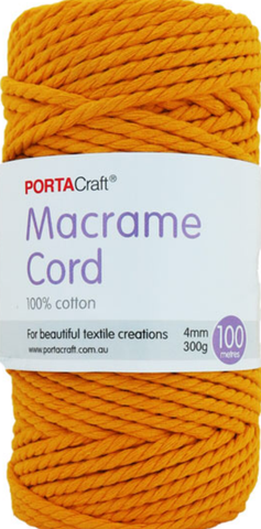 Portacraft Macrame Cord 100% Cotton 4mm 300G Approx. 100 Metres Saffron Yellow