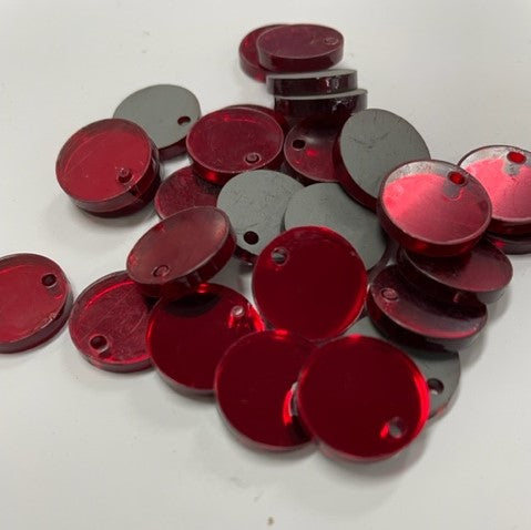 Laser Cut Mirror Red Acrylic Circle 16mm 1 Tag Hole Pair