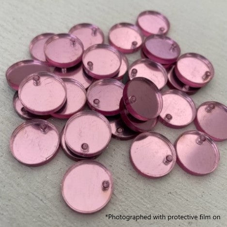 Laser Cut Mirror Light Pink Acrylic Circle 16mm 1 Tag Hole Pair