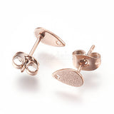 304 Stainless Steel Vacuum Plated Rose Golden Colour 8x5mm Textured Teardrop Earring Post with Back 1 Hole Pair