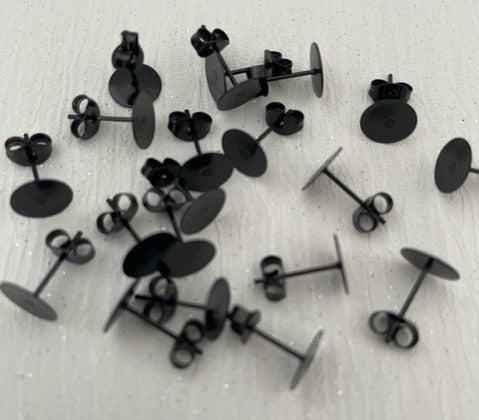 304 Stainless Steel Earring Posts & Backs Black Colour Vacuum Plated 20 Piece (10 Pair) Pack